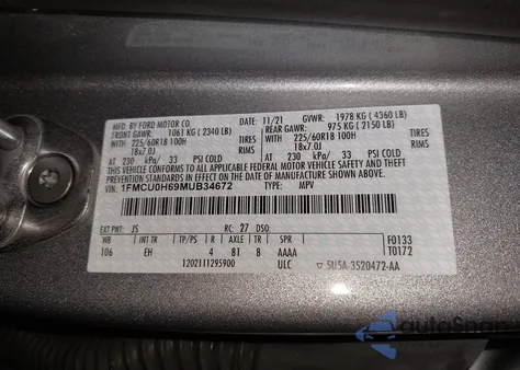 2021 Ford Escape Sel from USA, damaged, VIN 1FMCU0H69MUB34672